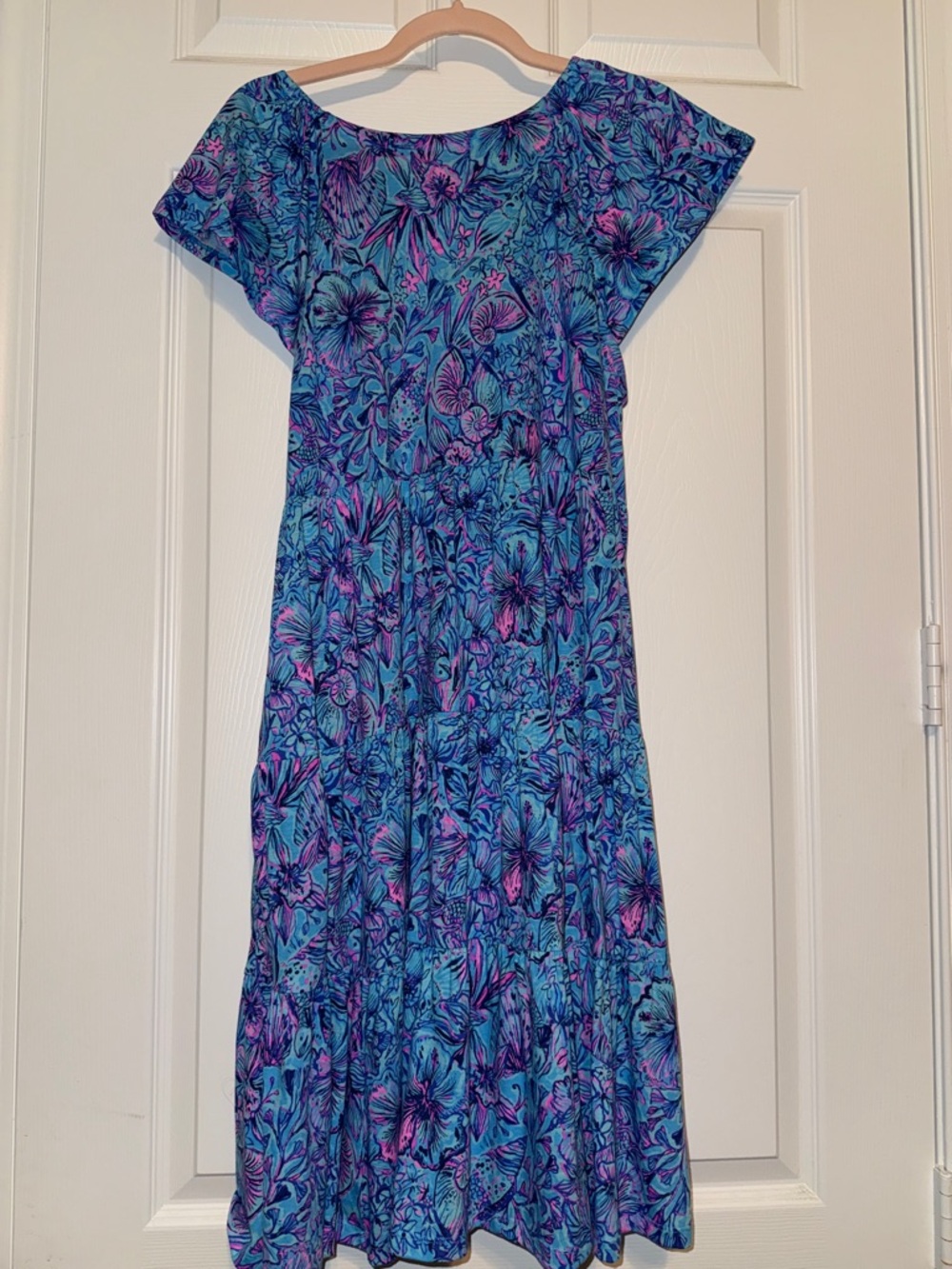 Blue Floral V-Neck Women’s Dress - Picture 5 of 6